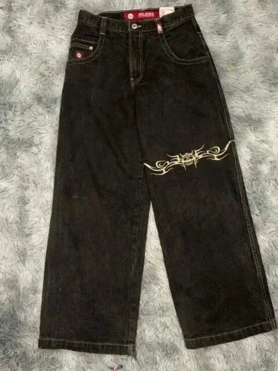 unbranded Other - Y2K baggy black JNCO-style jeans with embroidery
